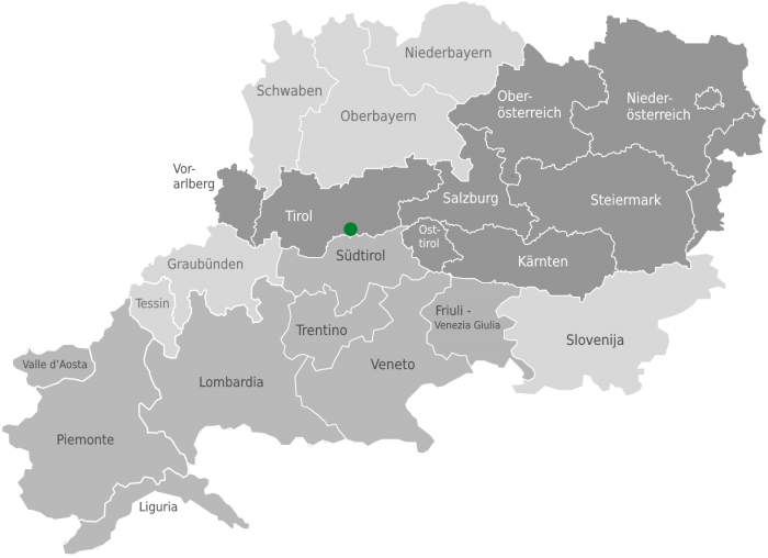 Lage des Bergsteigerdorfs St. Jodok, Schmirn und Valsertal