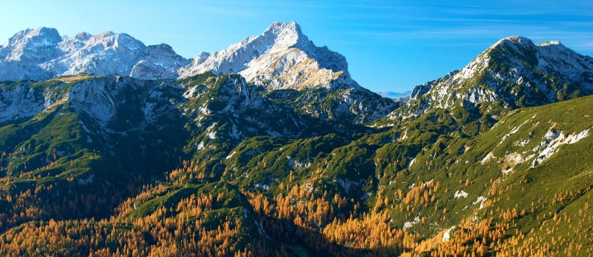 Dleskovška-Plateau (1.965 m) und Ojstrica (2.350 m) von Osten