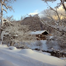 Winterstimmung - die Langlaufloipe ist vor der Haustür.